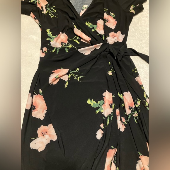 Anne Klein Black and Pink Floral Midi Dress - Picture 2 of 3